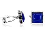 Elegant Blue Silver Cateye Square Cufflinks Framed in Silver with Presentation Box