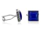 Elegant Blue Silver Cateye Square Cufflinks Framed in Silver with Gift Box