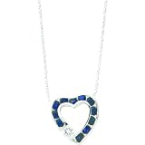 Sterling Silver Sapphire & Cubic Zirconia Heart Charm 18