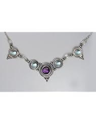 A Stunning Sterling Silver Gemstone Necklace Accented with Amethyst and Blue Topaz