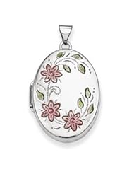 Genuine IceCarats Designer Jewelry Gift Sterling Silver Floral 26Mm Oval Locket