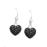 Classic Love Heart Earrings with Shimmering Black Crystal Glass in 925 Sterling Silver