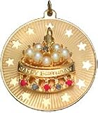 Happy Birthday Cake on Star Disc, 14K Gold Charm