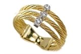 18K Yellow Gold Triple-Strand Wire Ring, Enhanced with Three Bezel Set Diamonds.
