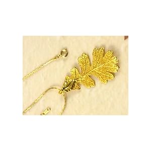 REAL LEAF Oak Leaf Necklace Pendant Gold & Chain