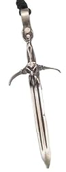 Naked Woman Skull Sword Pewter Pendant Necklace