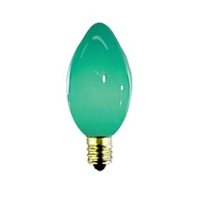 5 Watt Ceramic Green C7 Light Bulb / Candelabra Base / Incandescent Chritmas Light Bulb / Holiday Light Bulb