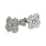 Antique Cufflink Set with Clear Crystal and Platinum Overlay