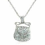 Celebrity Sterling Silver Simulated Diamond CZ Filigree Purse Pendant