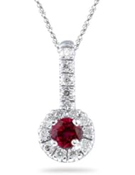 0.14 Cts Diamond & 1/4 (0.21-0.27) Cts Ruby Pendant in 18K White Gold