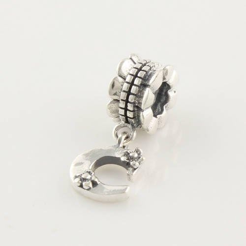 925 Sterling Silver Ring Shape Dangle with Letter "C" for Pandora, Biagi, Chamilia, Troll and More Bracelets