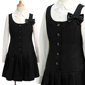 CHOPIN duex ショパン ジュニア 女児 ブラウス付きジャンパースカート「ブラック」【卒業式 結婚式 発表会】
