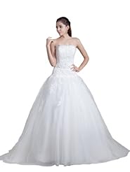 A-line Strapless Corset   Waistline  Satin/Tulle Applique   Ball Gown  Dress with a Court Train  With Rhinestones