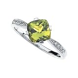 .04 Cttw 07.00X07.00 14K White Gold Genuine Peridot And Diamond Ring