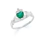14k White Heart Emerald-Green Birthstone Claddagh Ring - Size 7.0 - JewelryWeb