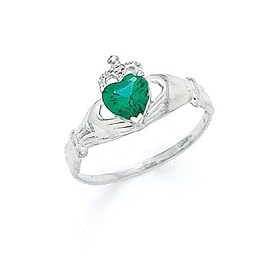 Buy 14k White Heart Emerald-Green Birthstone Claddagh Ring - Size 7.0 by JewelryWeb