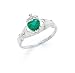 14k White Heart Emerald-Green Birthstone Claddagh Ring - Size 7.0