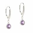 Sterling Silver Round Genuine Amethyst Stone Dangling LeverBack Lever Back Earrings