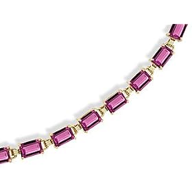 14K Yellow Gold Genuine Emerald-cut Pink Tourmaline Bracelet by Jewels For Me