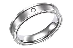 Momento[1d] Milgrained Dual Finish Comfort Fit Titanium Ring with Centered Diamond