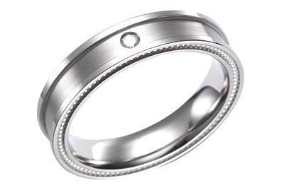 Momento[1d] Milgrained Dual Finish Comfort Fit Titanium Ring with Centered Diamond