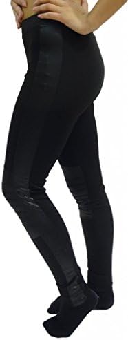 Women's New Comfortable Black Leather Look Knees / Side Strip Leggings (XL/XXL, (12-14))