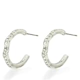 Silver Tone Wavy Studded Dangle Hoop Earrings