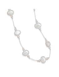 MMA Silver - 16 inch White Cultured Freshwater Pearl on White Silk Necklace