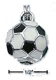 Sterling Silver Enamel 3d Black White Soccer Ball Charm (H)