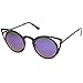 zeroUV - Womens Fashion Round Metal Cut-Out Flash Mirror Lens Cat Eye Sunglasses
