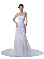 Chiffon Spring Summer Fall One Shoulder Pleated  Asymmetric Mermaid Wedding Dress  with a Court Train  With Ruffles