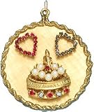 Happy Anniversary Cake and Two Hearts, 14K Gold Charm