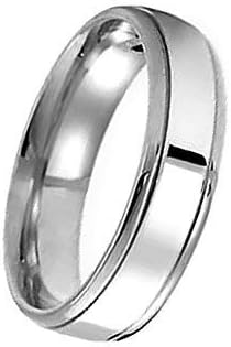 18Kt White Gold Wedding Band Comfort Fit with Luxury Polished Center and Step Down Borders in 8 Mm.