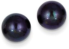 14k 8.5-9mm Black Round FW Cultured Pearl Stud Earrings