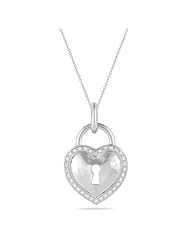 Sterling Silver Heart Padlock Diamond Pendant Necklace (1/10 cttw, I-J Color, I2-I3 Clarity), 18"
