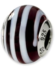 Brown and White Striped, Murano Glass Charm for 3mm Bracelets
