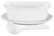 HIC 18-ounce Porcelain Gravy Boat with attached Saucer and Ladle Set