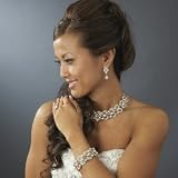 Silver and vory Pearl with Rhinestone Choker necklace, earrings, and bracelet set Bridal Set