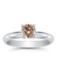 0.56 Cts Brown Diamond Solitaire Ring in 14K White Gold