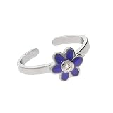 Eve's Addiction Blue Enamel CZ Flower Sterling Silver Toe Ring