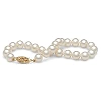 AA+ Quality, 6.5-7.0 mm, 7.5-inch, White Freshwater Pearl Bracelet, 14k Yellow Gold Clasp