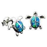 Rhodium Silver Opal Turtle Stud Earrings Hawaiian Jewelry