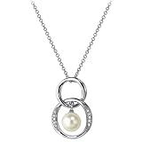 China White Pearl, Round Brilliant Cut Diamonds, 14K White Gold. Diamond Necklace