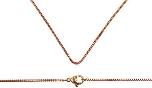 XFOX Jewelry Basic Collections, 1.5mm thick 18K Rose gold plated on stainless steel 316L diamond cut BOX link style chain necklace bracelet anklet with lobster claw clasp jewellery jewelry(20inches)