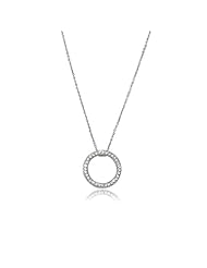 14K White Gold Sparkle Texture Open Circle of Life Necklace