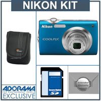 Nikon Coolpix S3000 Digital Camera Kit,- Blue - with 4GB SD Memory Card, Camera Case, 2 Year Extended Service Coverage,