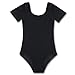 FEESHOW Girls' Team Basic Leotard Mesh/Cross Back Gymnastic Ballet Dance Leotard Tops Dancewear Costumes (4, Black)
