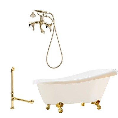 Newton 67 Slipper Tub with Wall Mount Faucet Faucet Finish: Polished Chrome, Tub Color: White