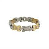 Mens Stainless Steel Polished and Gold Plated Link Bracelet w  Cubic Zirconia Accents, 8.75