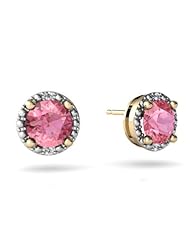 Created Pink Sapphire 14kt Yellow Gold Earrings